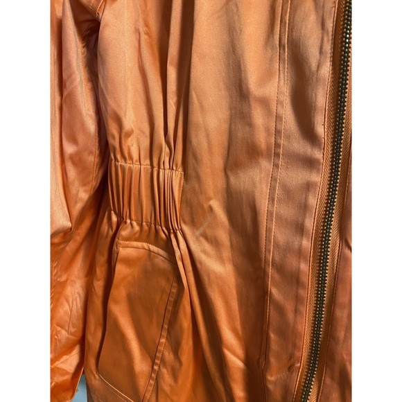 JH Collectible Satin Orange Jacket Womens Sz L Full Zip Roll Sleeve Hidden Hood - Picture 5 of 8